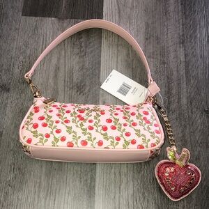 Betsey Johnson XOMINNY Pink Multi Tomato Print Crossbody Strawberry Charm NWT